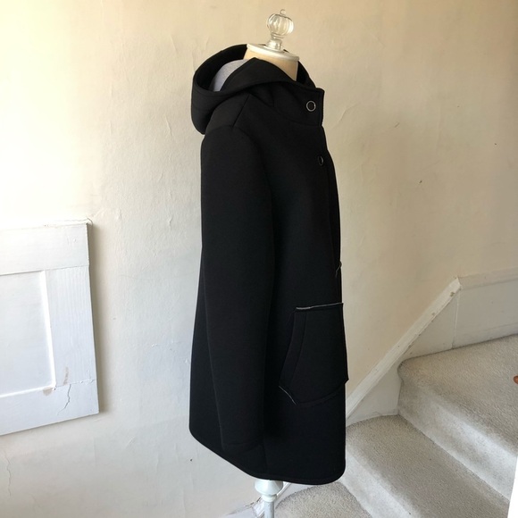 New Collection Italian Black Viscose Neoprene Button Front Coat EUC One Size - Picture 4 of 9